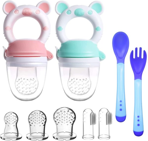 2pcs Sucettes De Fruits Pour Bebes Tetine A Fruit Bebe Mangeoire Pour Bebes De Fruits Sans Bpa 3 Tetines En Silicone En 3 Tailles 2 Brosses A Doigts Pour Bebe Vert Rose Fertilite Up